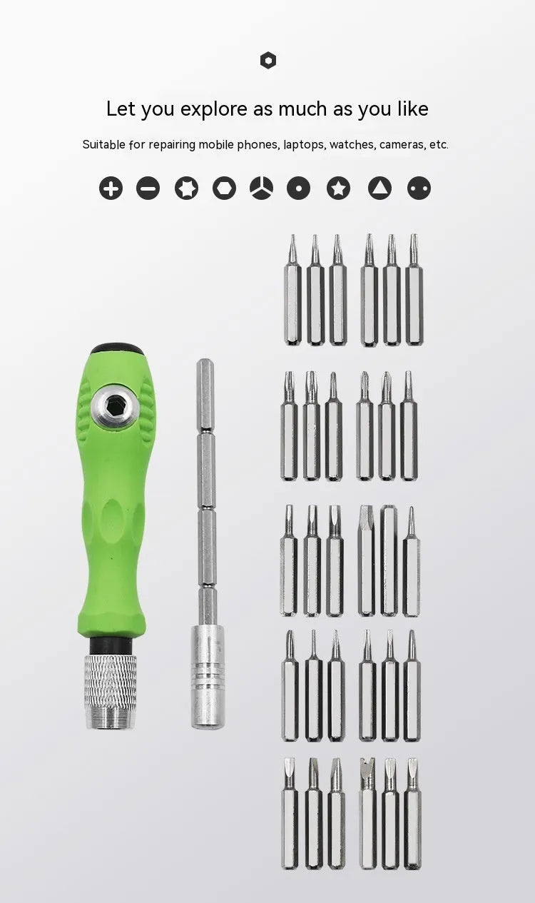 32-in-1 precision screwdriver set for electronics repair with magnetic bits in combination case