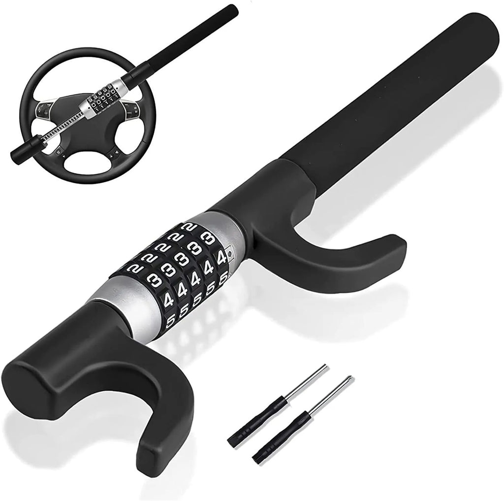 Car steering wheel U-lock with combination dial in alloy steel construction