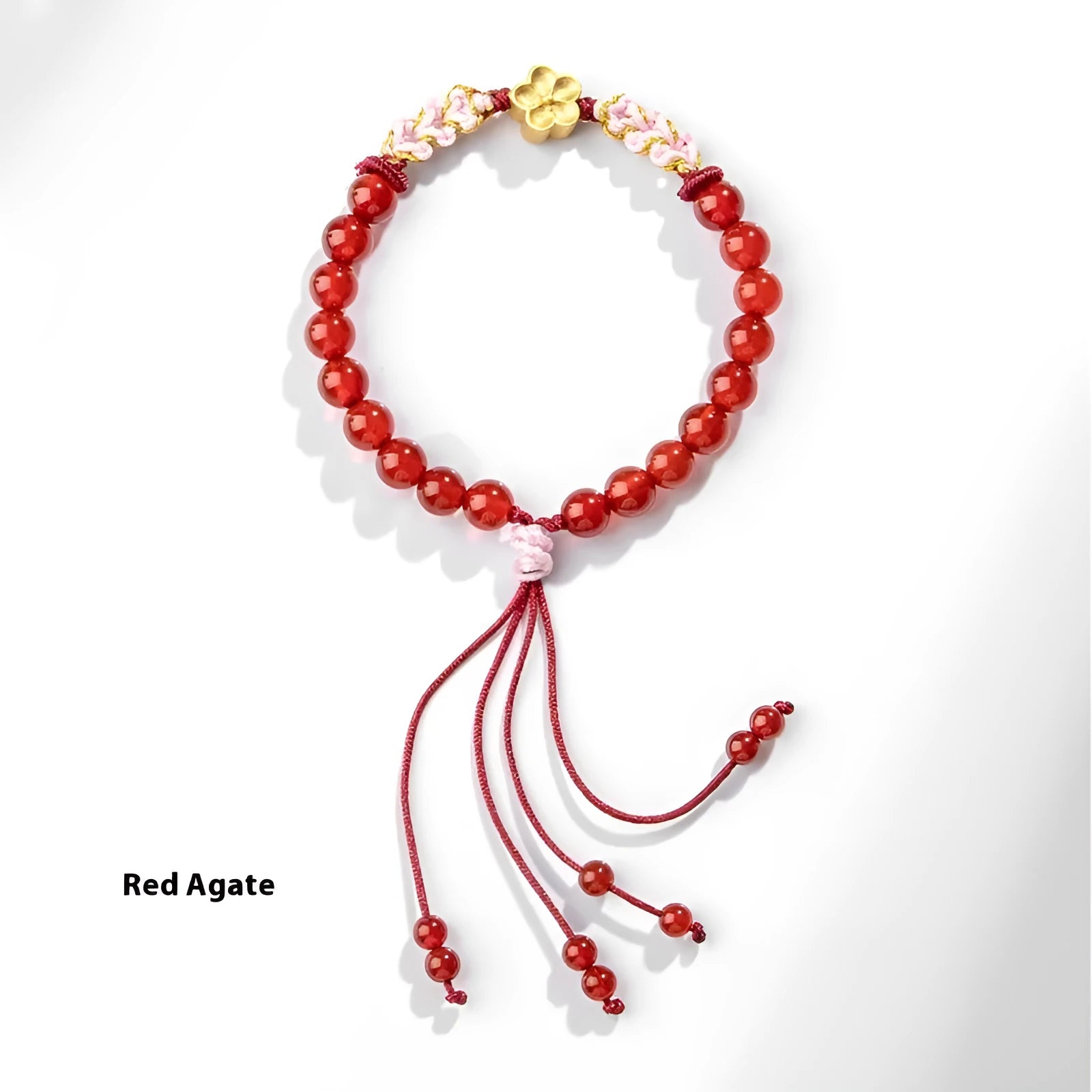 Hand-woven red rope bracelet with diamond-shaped crystal peach blossom charm in Chinese style