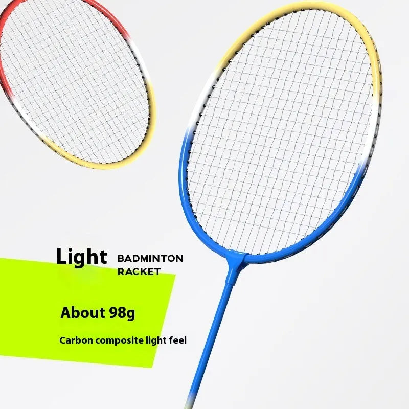 Pair of blue and red alloy badminton rackets from an ultra-light split set