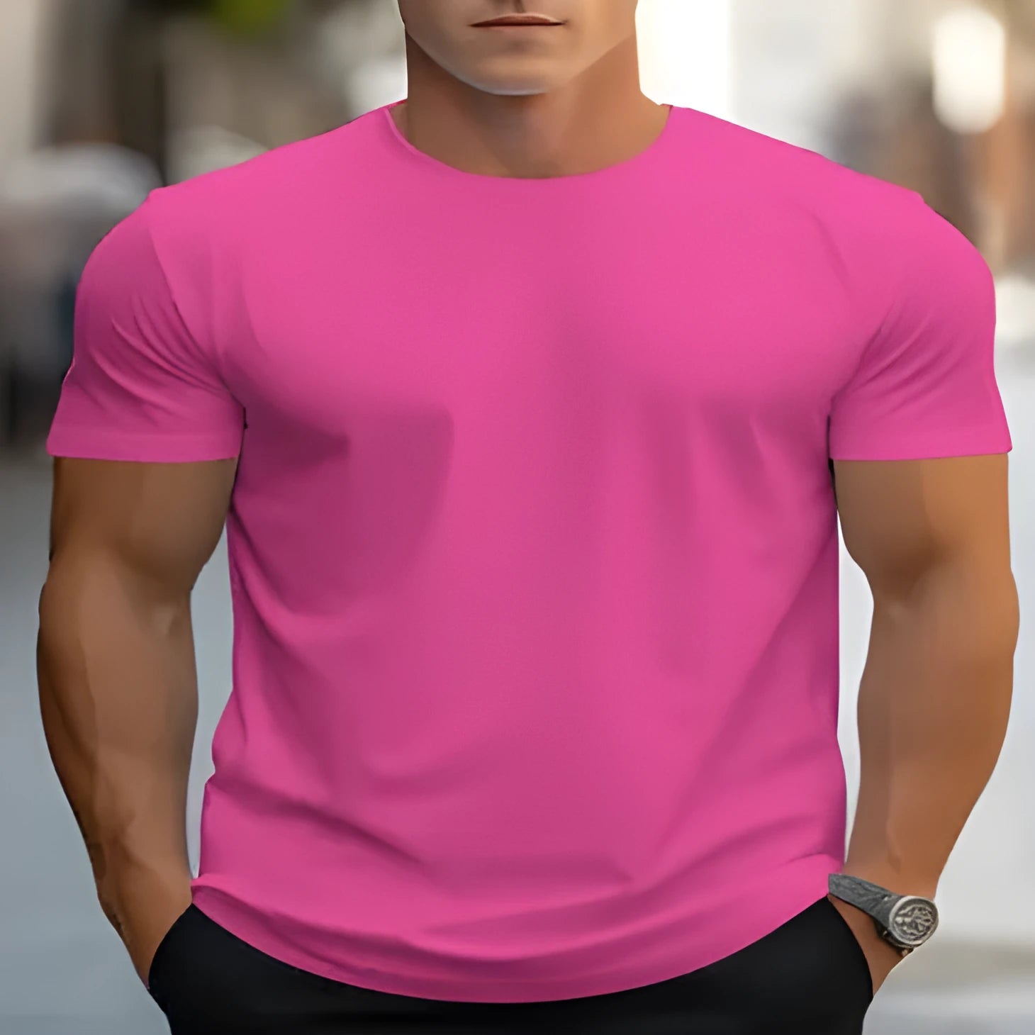 Men's loose fit printed T-shirt with short sleeves and round neck in custom colour