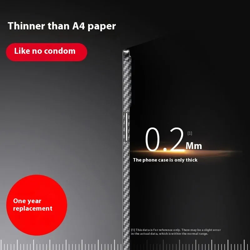 Black ultra-thin hard shell phone case with carbon fibre grain finish and anti-fingerprint PP rear cover.