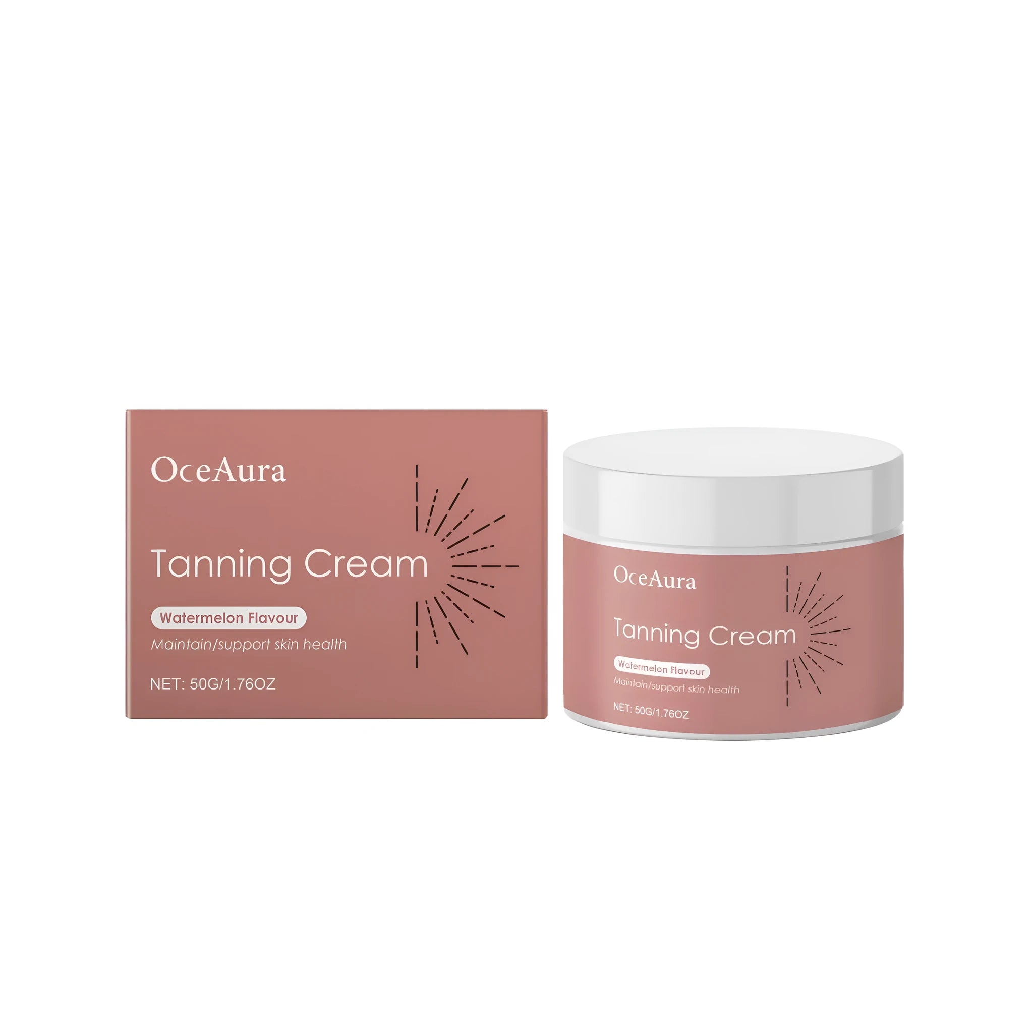50g jar of tanning cream containing watermelon and walnut shell extracts with vitamin E.