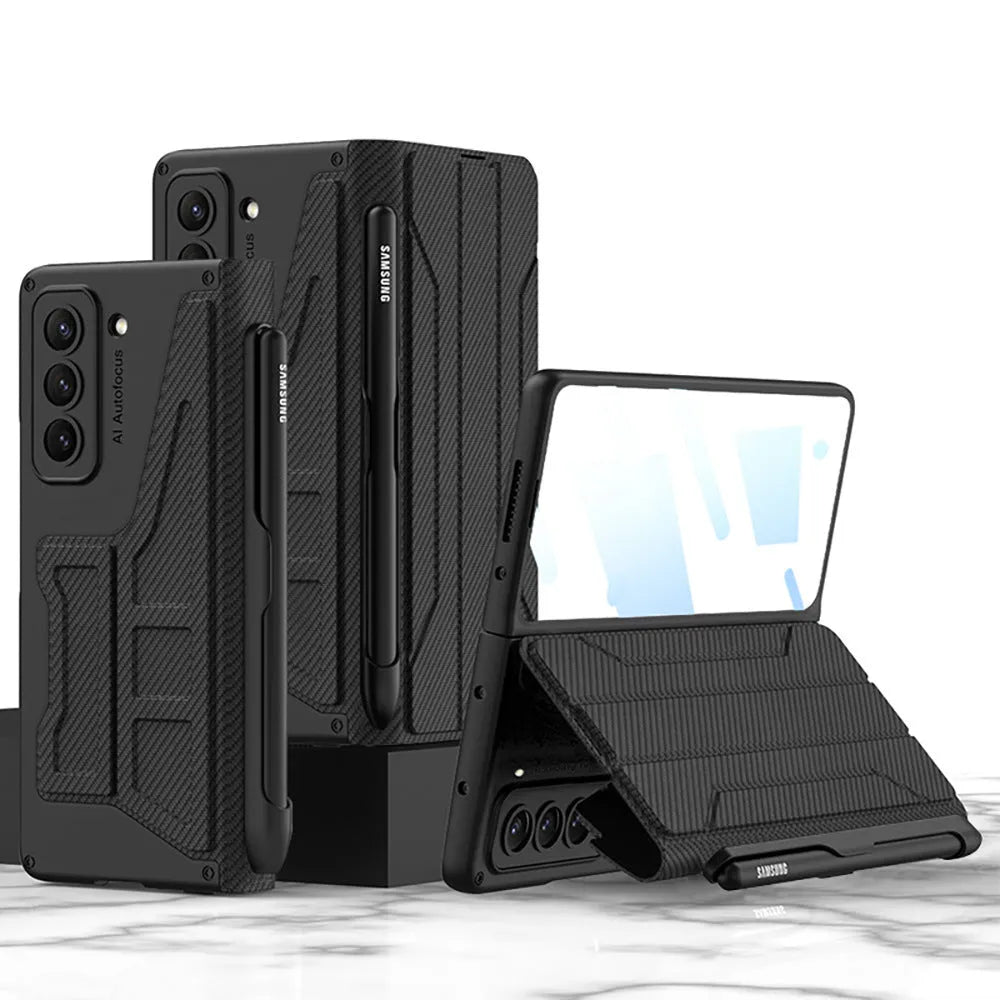 Samsung Galaxy Z Fold5 PC back cover case in carbon fibre pattern on phone