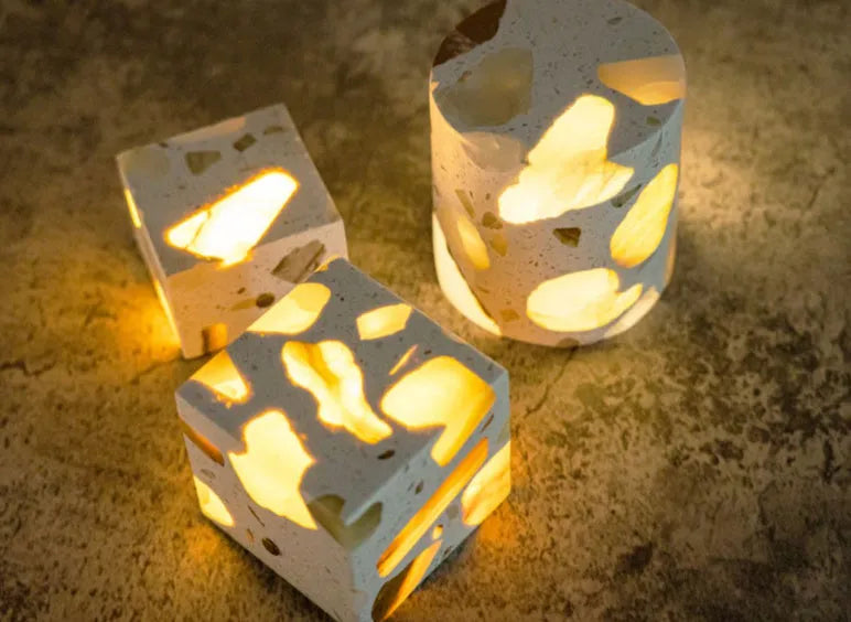 Terrazzo night light, 10 x 10 x 7.5cm, tri colour dimming bedside lamp with non-intelligent control