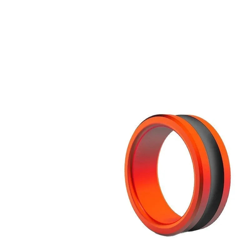 Orange and silver alloy fishing hand guard pull loop tool on a non-slip surface.