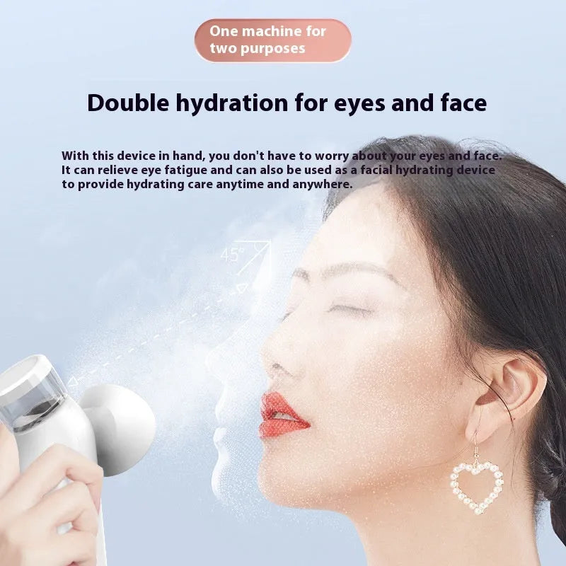 White portable rechargeable electric eye massager device with hot compress and moistening functions.