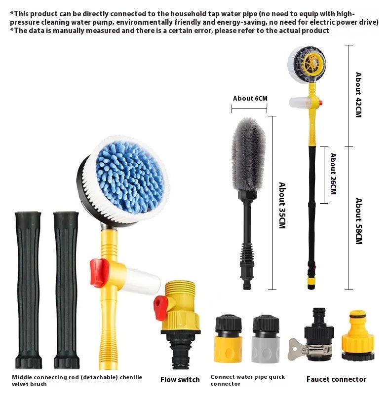 Yellow car wash mop with chenille brush head and three-gear hydraulic control on handle