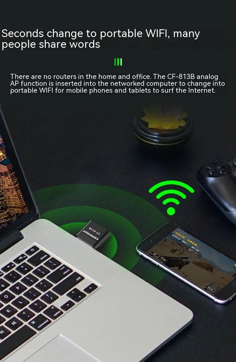 Black USB dual-band Bluetooth network adapter with nickel-plated connector