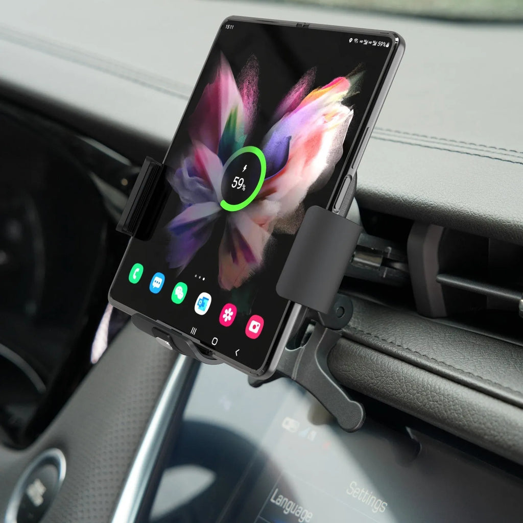 S11 Twin Coil Folding Screen Car Wireless Charger in Black with Type-C input port