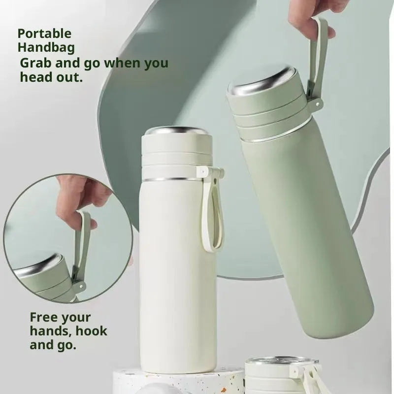 316 stainless steel thermos cup with tea separation, 500ml capacity, army green colour