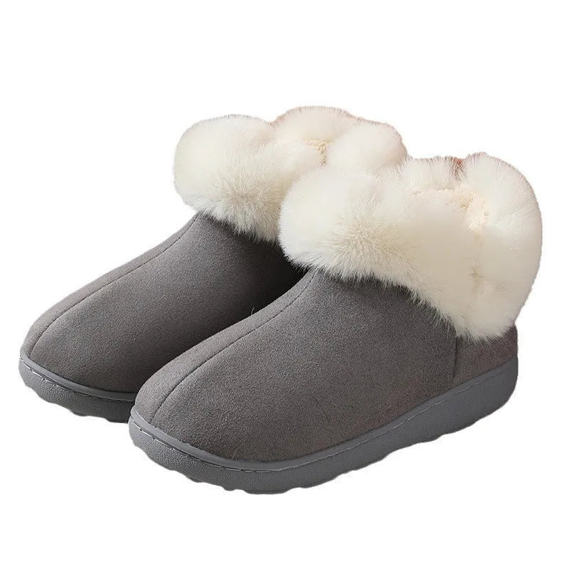 New bag heel winter home indoor platform warm couples cotton shoes in gray with super soft velvet upper and thickening sole