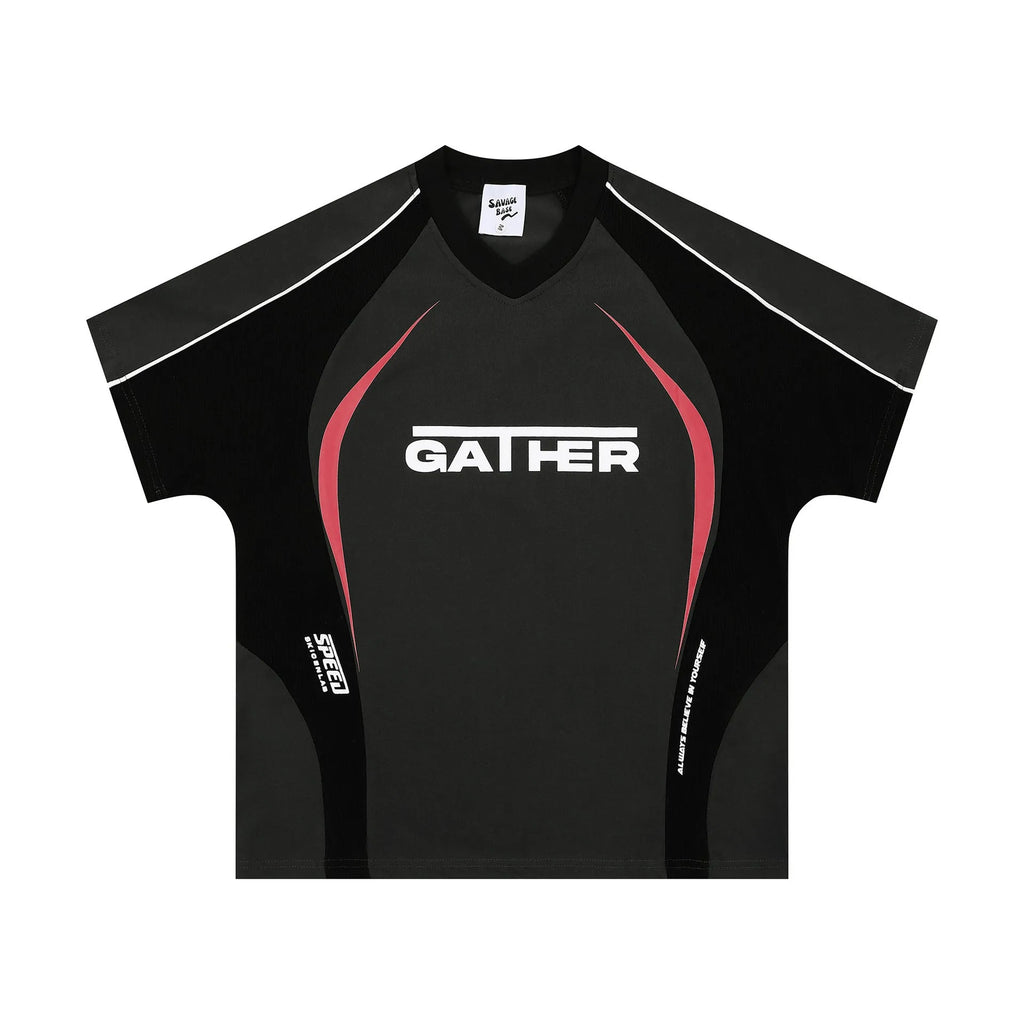Men's loose fit black T-shirt with white letters print, short sleeves, pullover style