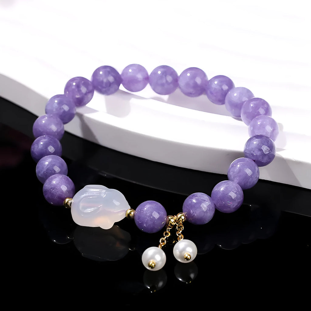 Purple aquamarine chalcedony agate rabbit bracelet with geometric beads for women