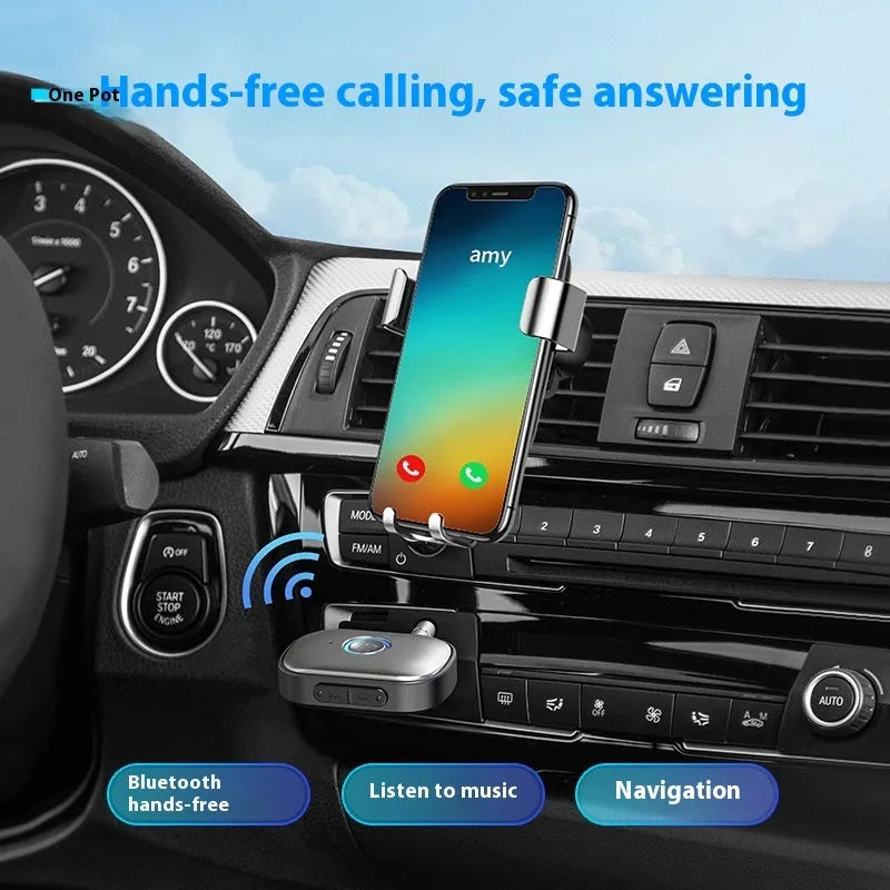 W1 Bluetooth 5.3 car audio receiver with one-key hands-free button and 10m range