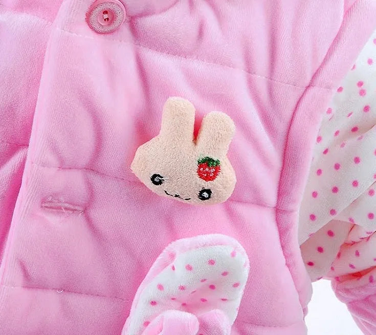 Baby girls' pink flannel three-piece autumn winter clothing set with jacket, pants, and vest.