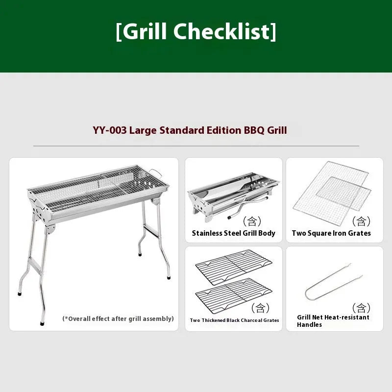Stainless steel portable barbecue oven with charcoal stove and cooking accessories