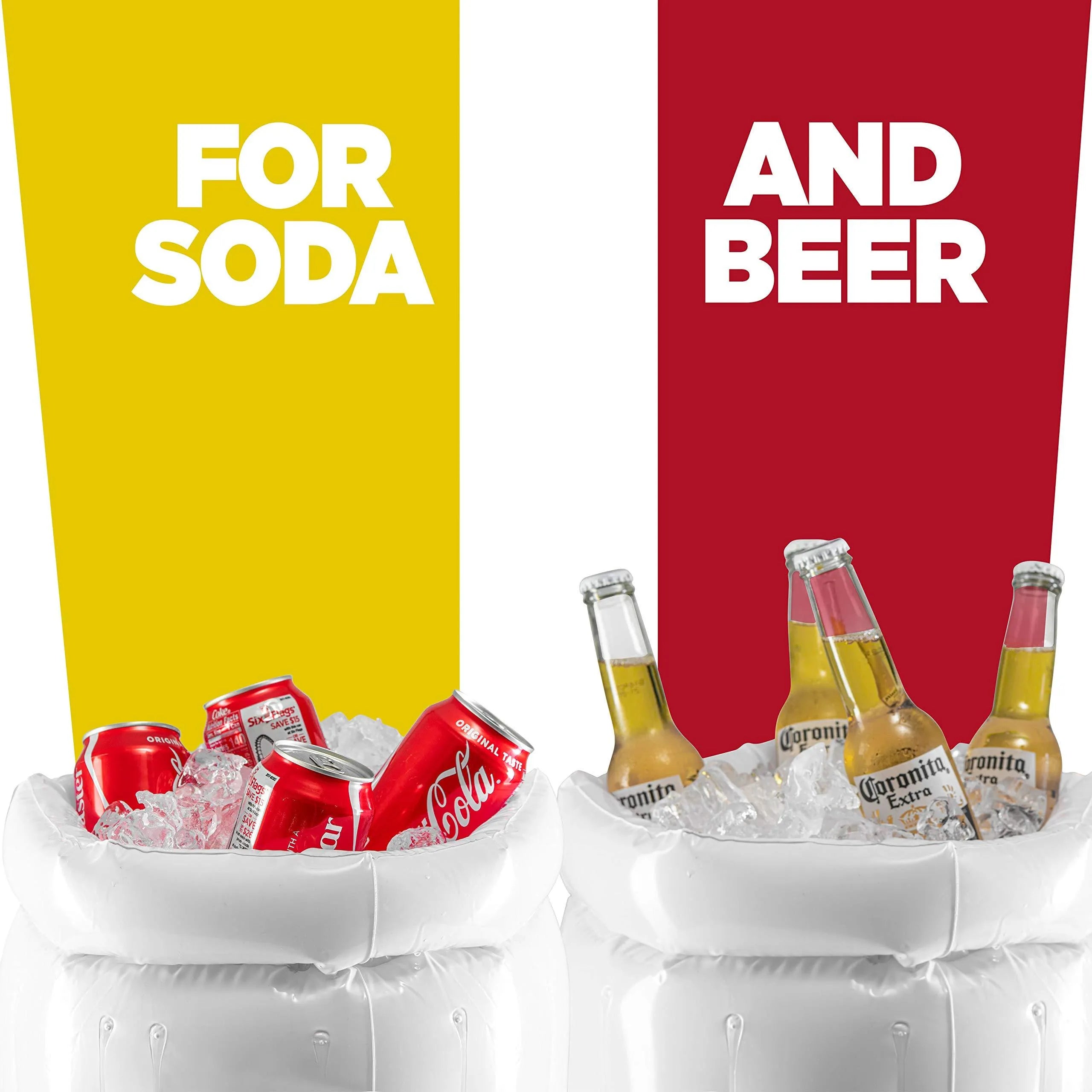 Yellow inflatable beer mug pool float cooler with 44cm height and 32cm diameter