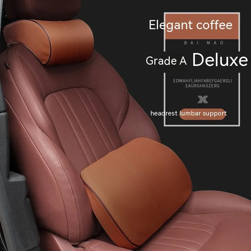 Solid colour leather car headrest cushion and lumbar support pillow with memory foam core