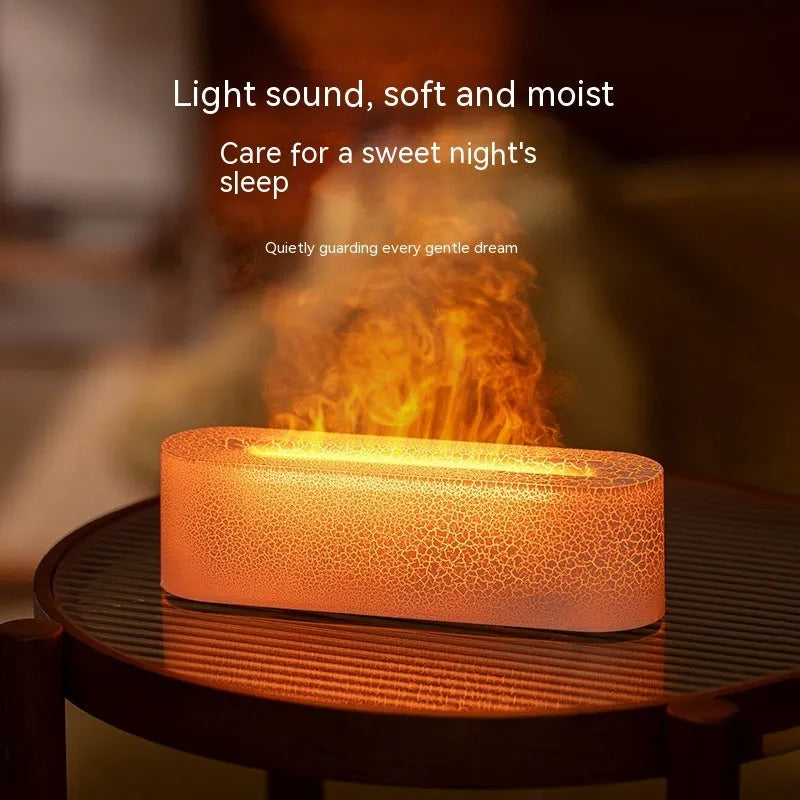 Square black and white USB-powered lava flame aroma diffuser and humidifier on a desktop