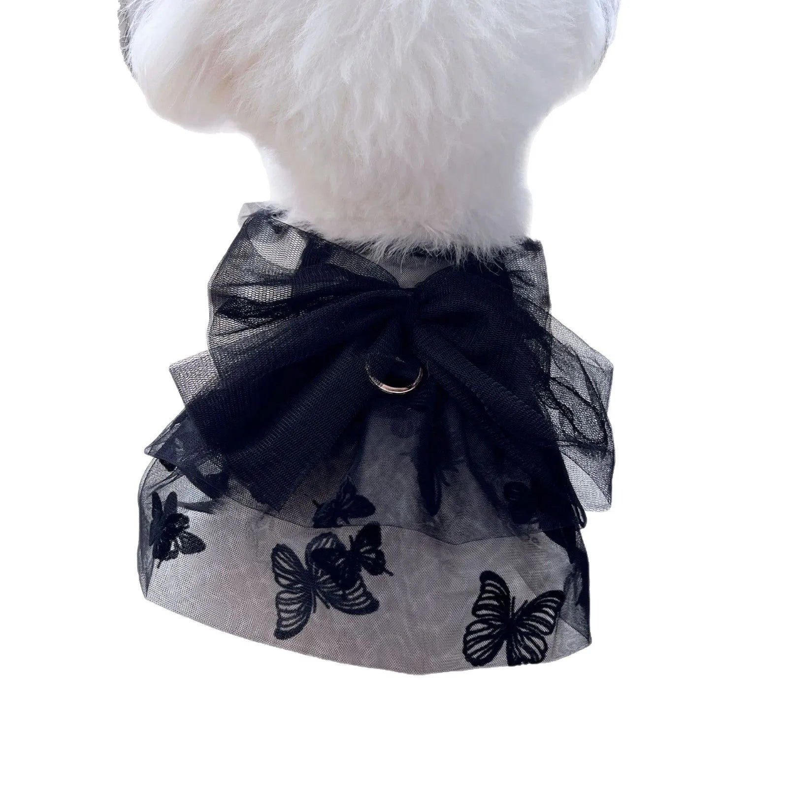 Black tulle princess skirt for a small dog or cat on a mannequin.