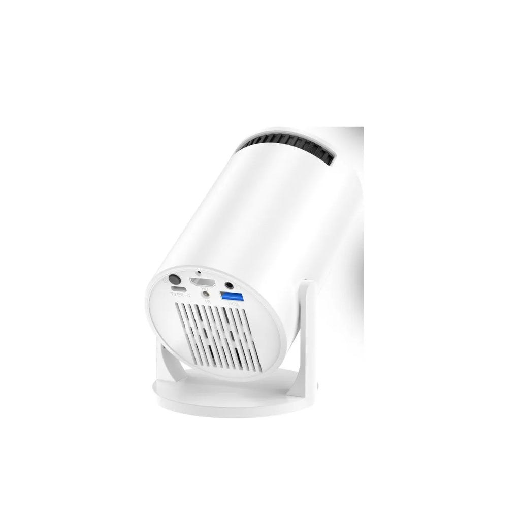 White mini wireless portable projector with 1080p HD resolution for home cinema use