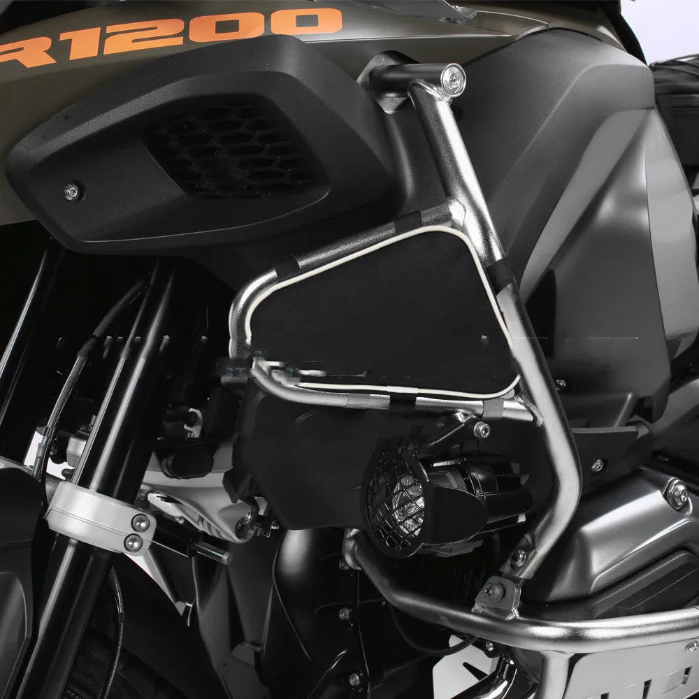 Black cloth motorcycle frame crash bar bag, 15cm x 10cm x 10cm storage pouch for bike frame mounting