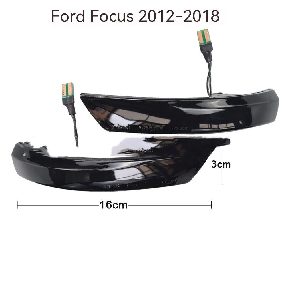 Ford Focus rearview mirror waterfall light accessory in ABS with yellow or yellow/blue LED options