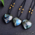 Blue labradorite moonstone Heart of the Ocean crystal pendant necklace