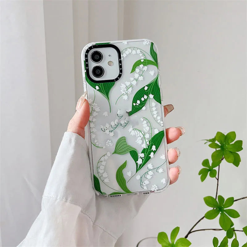 TPU floral fall-proof phone case for iPhone in Blue Garden colour showing transparent back