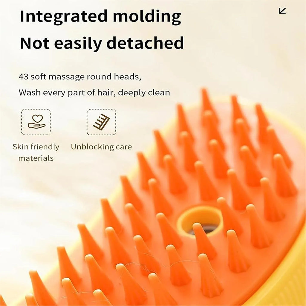 Rechargeable 3-in-1 cat steam brush with green silicone paw-shaped bristle tips for grooming