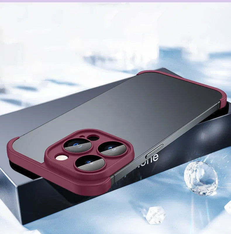 Dark purple TPU mobile phone case for iPhone with protective corner pads and integrated glass lens film