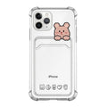 Cartoon design transparent iPhone case with card holder slots on the back.