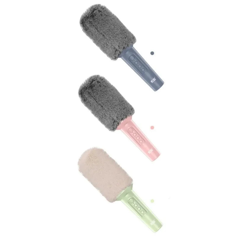 Wireless Bluetooth karaoke microphone in pink, blue, or green colour.