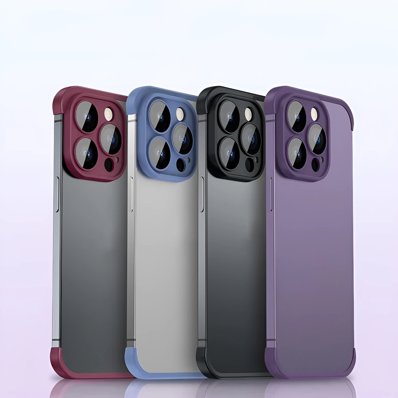 Dark purple TPU mobile phone case for iPhone with protective corner pads and integrated glass lens film
