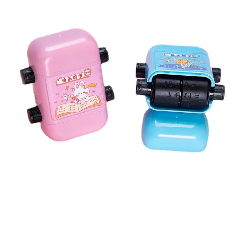 Plastic cuboid maths teaching seal for children with colour-coded stamps for arithmetic practice.