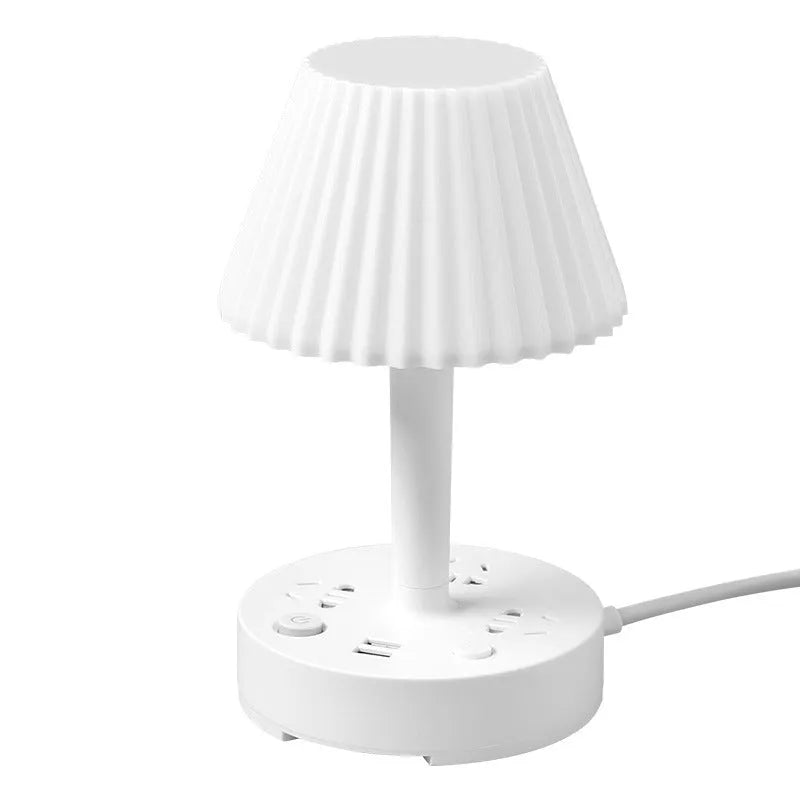Multi-function conversion socket desk lamp with USB ports and power strip, white or pink, 10A 220V, cable lengths 0.8m to 4.8m.