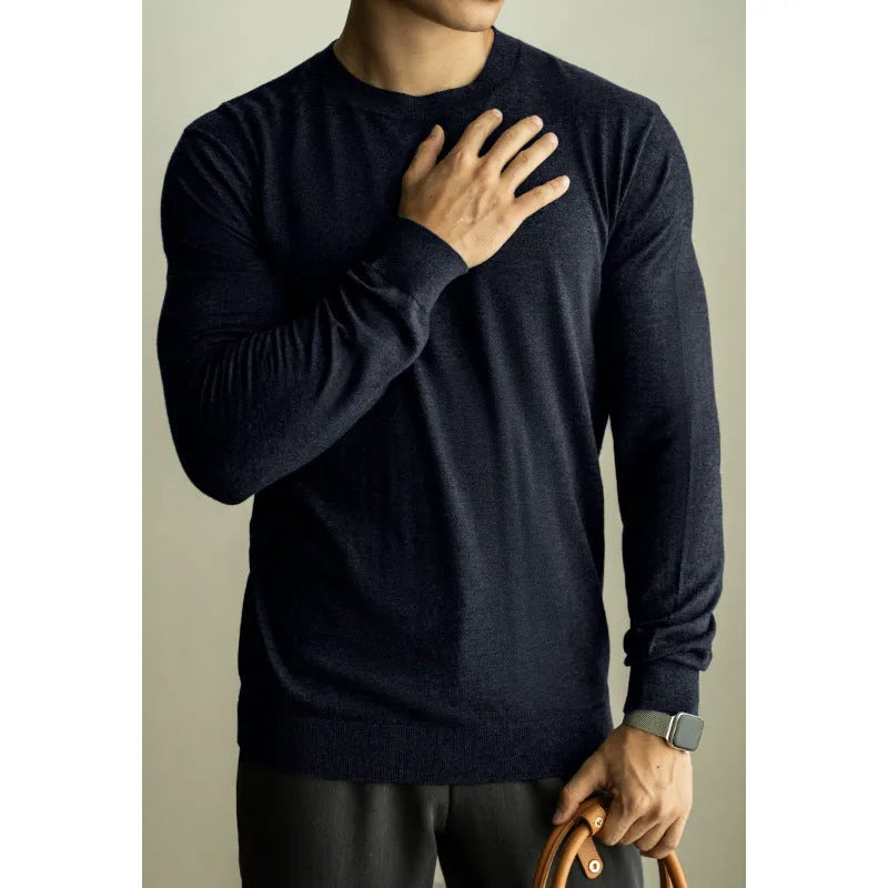 Men's thin knitted long sleeve pullover jumper in dark heather gray, regular fit, wool silk blend