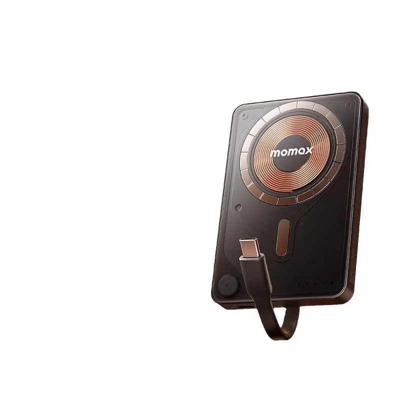 Magnetic power bank with transparent bracket and built-in cable in Mysterious Black colour