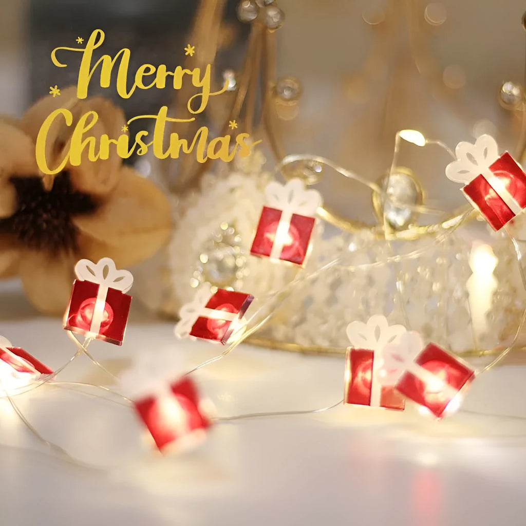 Christmas bell tree elk maple leaf crutch gift decorative LED string lights copper wire warm white 2M 20 lights