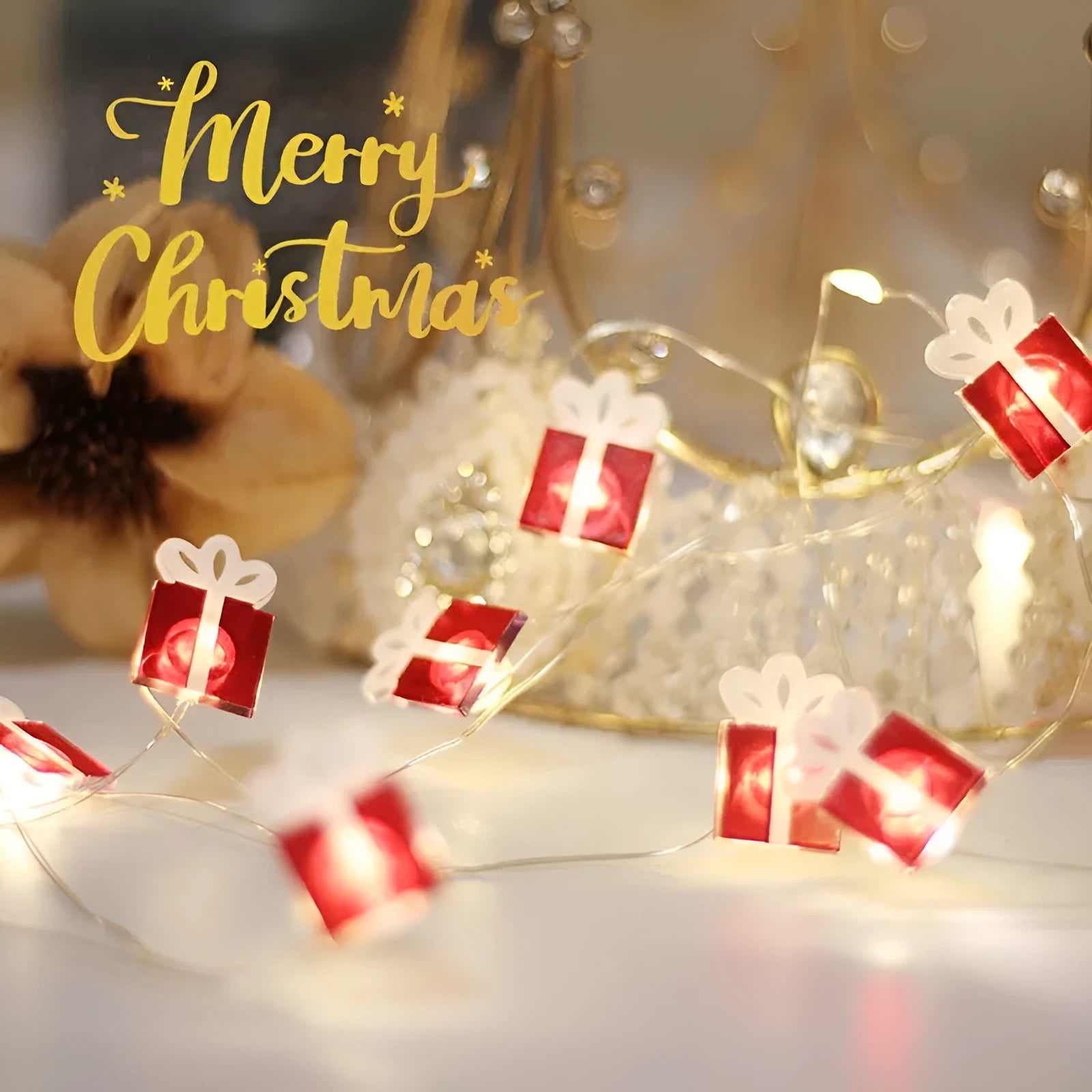 Christmas bell tree elk maple leaf crutch gift decorative LED string lights copper wire warm white 2M 20 lights