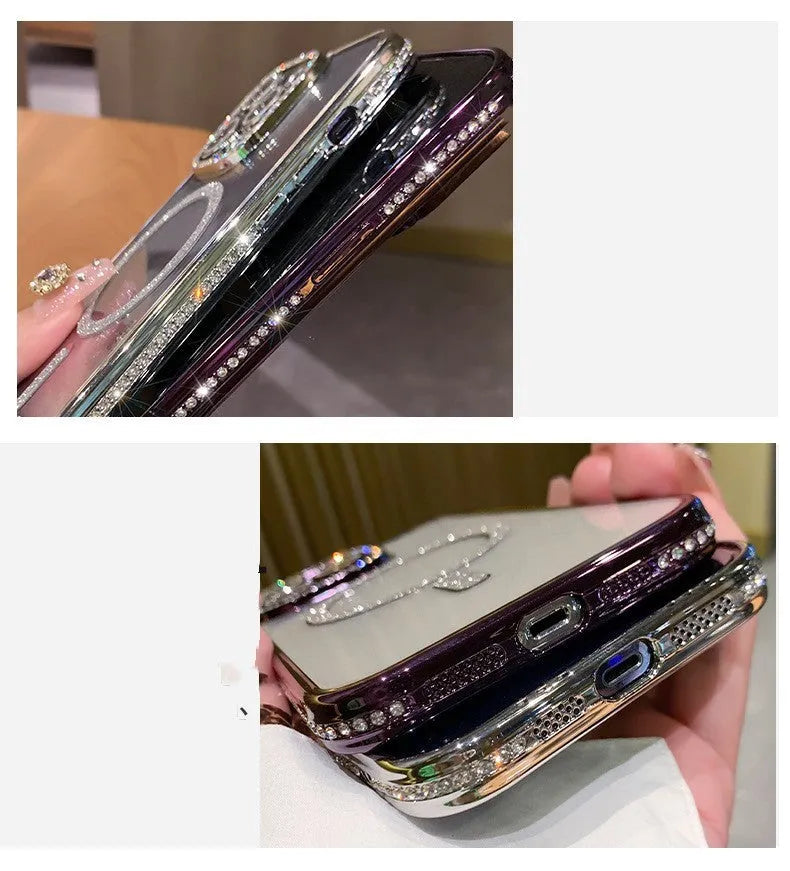 Wireless magnetic iPhone case in deep purple with a metallic electroplated back and soft silicone edges.