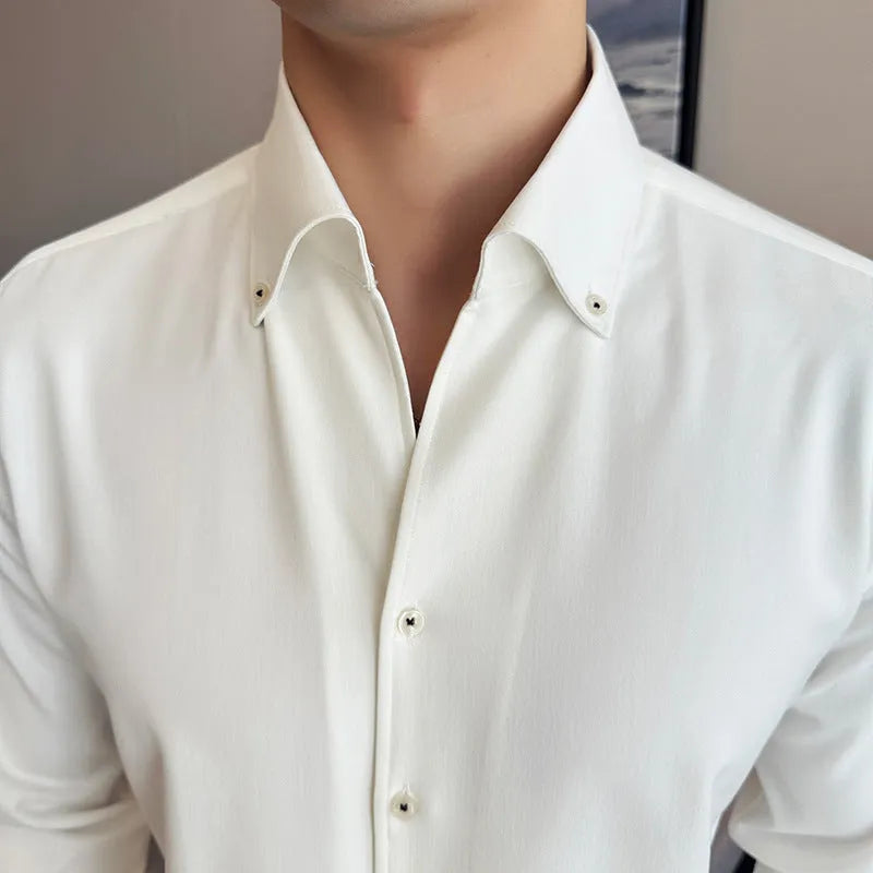Men's slim fit long-sleeved denim shirt in solid colour with cardigan styling