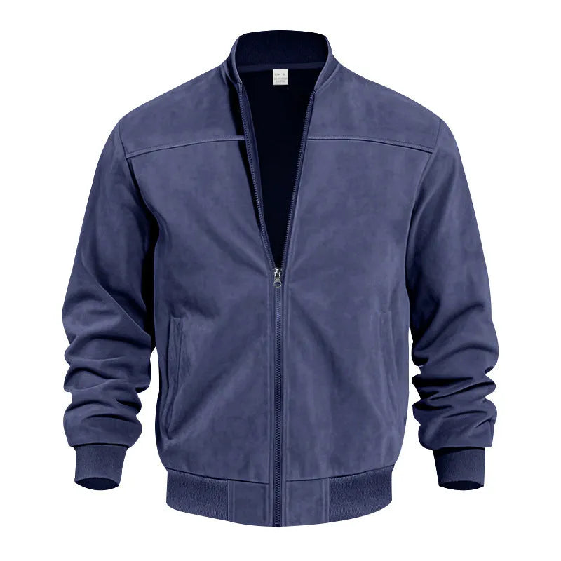 Men's plus size suede casual jacket with zipper closure and cotton lining in multiple colours