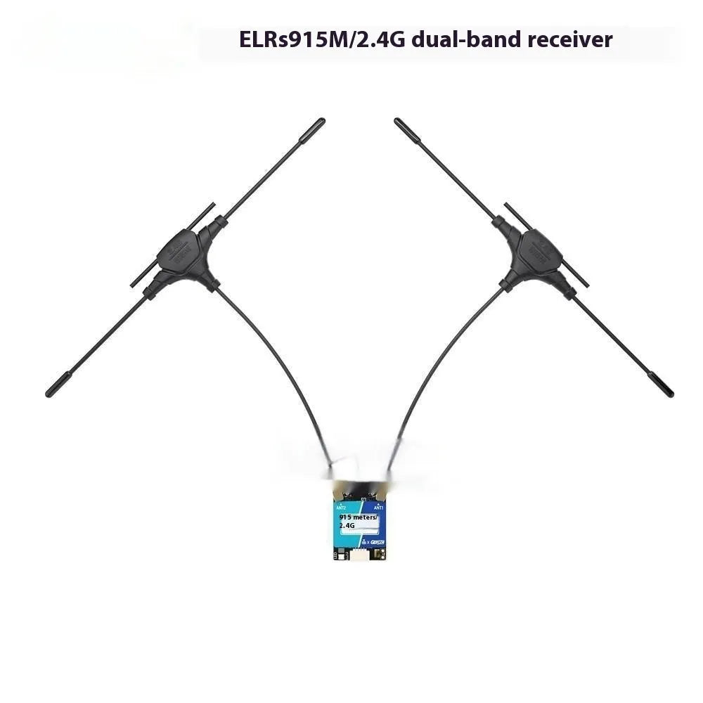 FPV dual-frequency receiver with two T-shaped antennas and installation components for drone radio control