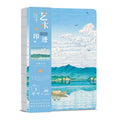 Ukiyo-e series hand ledger notebook open showing retro Japanese wave print cover and lined Daolin paper pages.