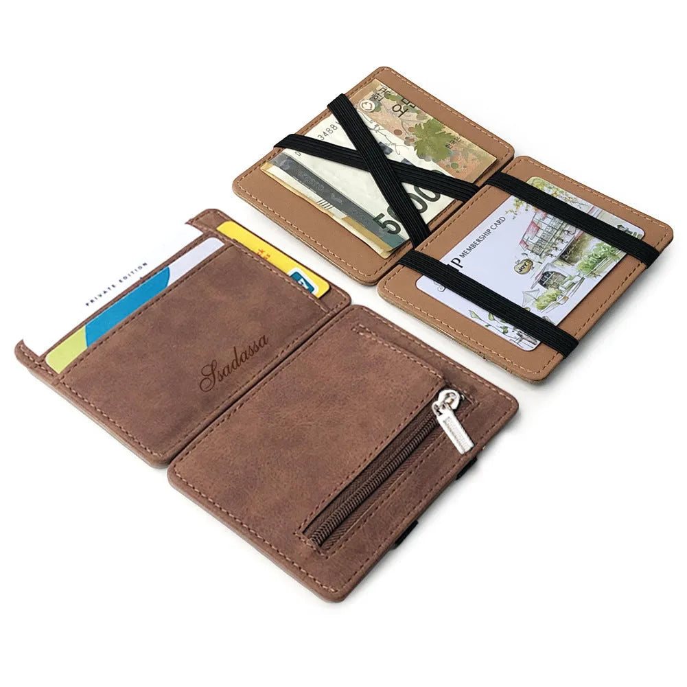 Korean-style matte leather magic wallet with coin pocket in horizontal square shape