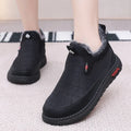 Women's black casual flat cotton boots with synthetic leather upper and rubber soles