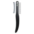 Black dual-sided pet grooming comb with wooden handle and stainless steel teeth for cats and dogs