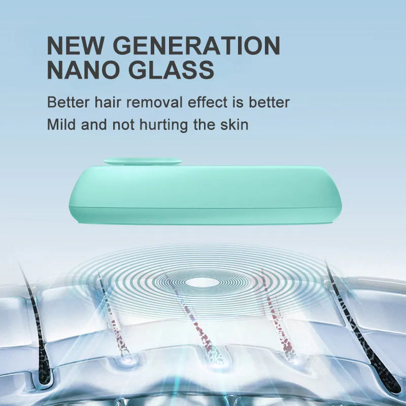 Crystal hair removal device with nano-glass surface and metal finger ring